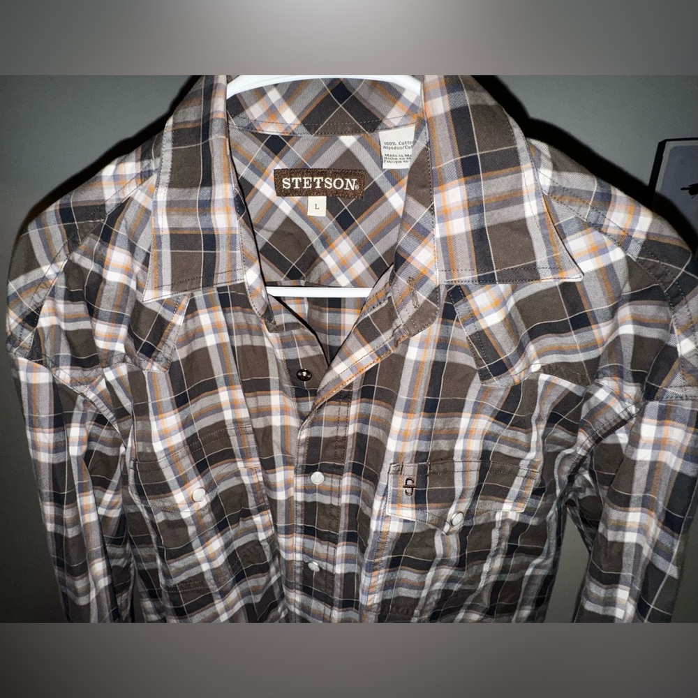 Stetson Long Sleeve Plaid Button Shirt Men’s Large - Picture 6 of 7